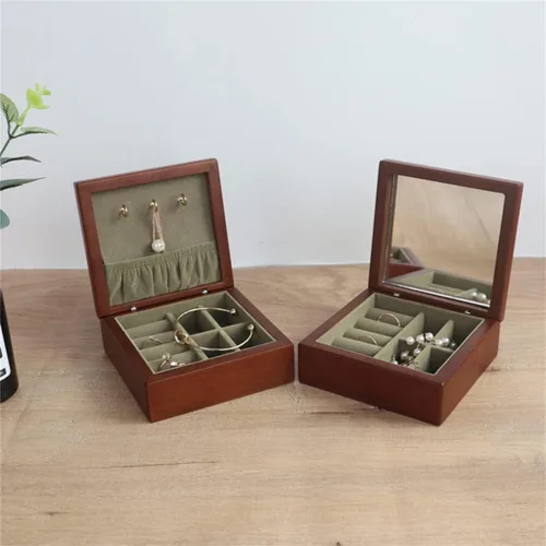 Vista 5 de TREXD - Joyero portátil de madera para collar y aretes, organizador de joyas