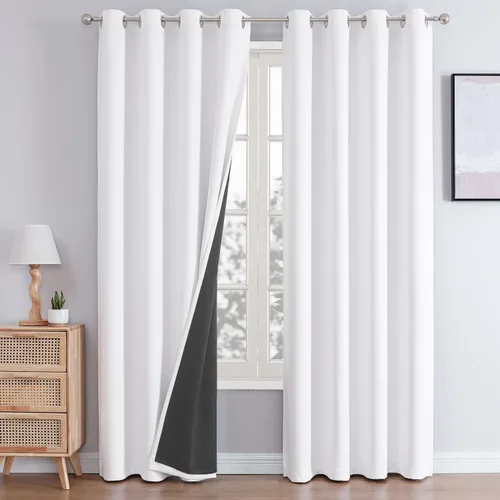 Vista 9 de ChrisDowa Cortinas 100% opacas de 63 pulgadas de largo para dormitorio con forro negro, 2 capas gruesas totalmente opacas con aislamiento térmico