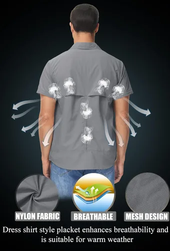 Vista 2 de TACVASEN Camisa de manga larga convertible, transpirable, de secado rápido, con protección UV, para hombre