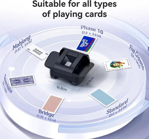 Vista 2 de Barajador automático de tarjetas para 1-2 barajas con dos modos automático/manual, USB-C recargable, funcionamiento silencioso, compatible con Texas