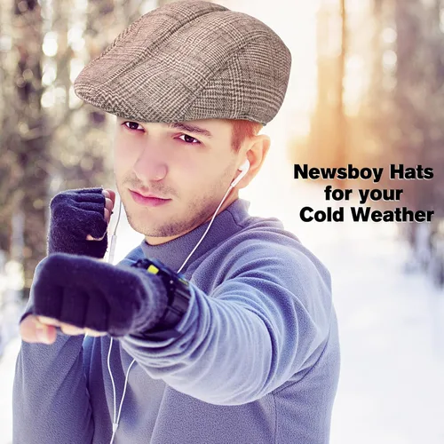 Vista 2 de Newcotte 6 sombreros de periódico para hombre, gorra plana de tweed de espiga clásica, gorra de periódico, sombreros irlandeses para hombres, gorra