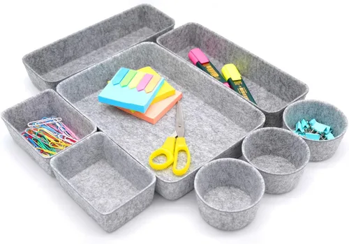 Vista 8 de Welaxy Bandeja organizadora de cajones de escritorio de oficina Bandeja de almacenamiento de fieltro para bolígrafos Maquillaje de joyería Carbono