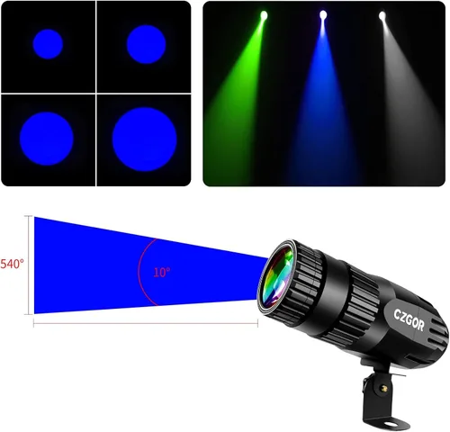 Vista 4 de Luz LED Pinspot, Foco para Bola de Discoteca 15W RGBW 4 en 1 Luces de Bola de Espejo con Control Remoto Luz LED Pin Spot Súper Brillante