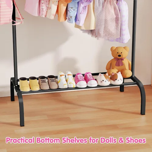 Vista 6 de Perchero Montessori para niños de 3 a 6 años, estante de ropa infantil con estante inferior y ganchos laterales, estante para armario infantil