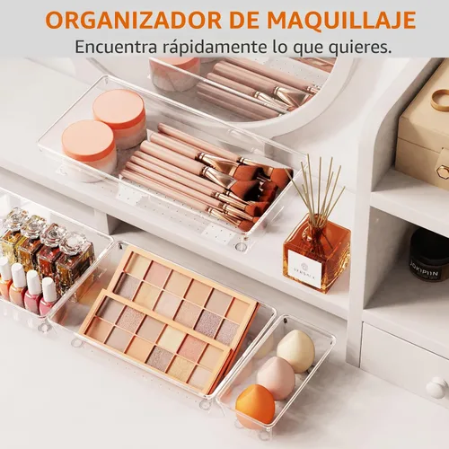 Vista 6 de Paquete de 6 bandejas organizadoras grandes de plástico transparente, separadores de almacenamiento y organización de cajones de cocina de acrílico