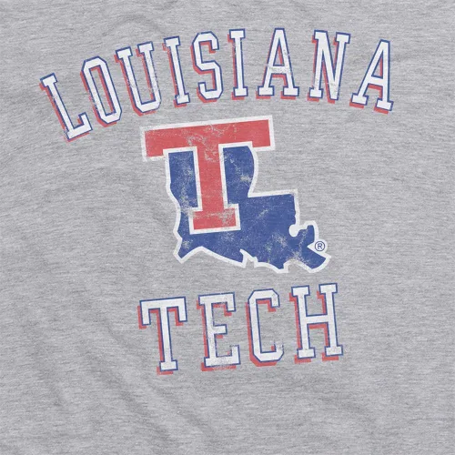 Vista 3 de Louisiana Tech University Classic Distressed Logo Unisex Adulto Heather Slim Fit Camiseta