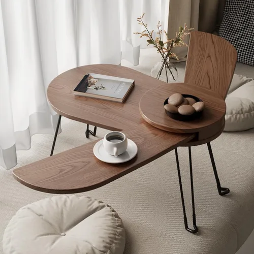 Vista 9 de Muwuele Mesa de centro pequeña de madera maciza, diseño de escarabajo, montaje completo, mesa de centro plegable para espacios pequeños, mesa