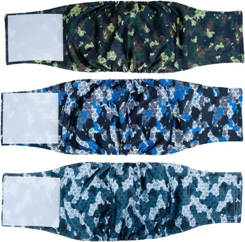 Vista 13 de Pet Soft Bandas para el vientre para perros – Pañales lavables para perros machos, reutilizables, paquete de 3 unidades para cachorros (XS, ejército)