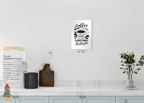 Vista 5 de HB Art Design Coffee Makes Everything Better Black Quote and Mug Sketch Metal Print Wall Art Coffee Bar Decor Coffee Signs Kitchen Wall Decor Dining