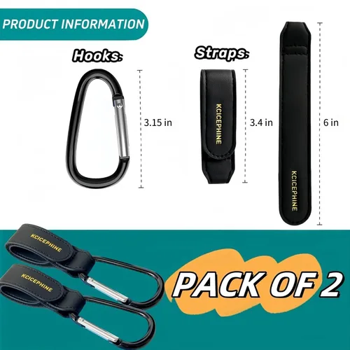 Vista 5 de Paquete de 4 ganchos universales para cochecito de bebé para colgar bolsas y compras, prácticos accesorios de correas de cochecito perfectos