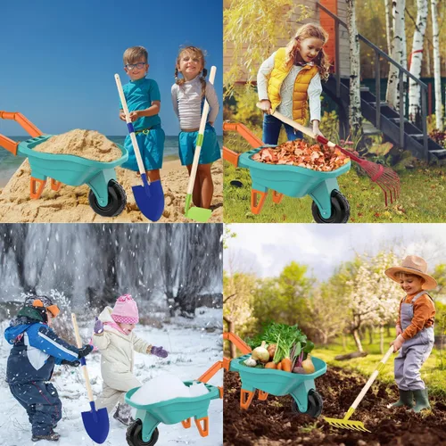 Vista 5 de Qtioucp - Juego de herramientas de jardinería para niños, juguetes al aire libre, juego de patio trasero con carretilla, juguetes educativos STEM