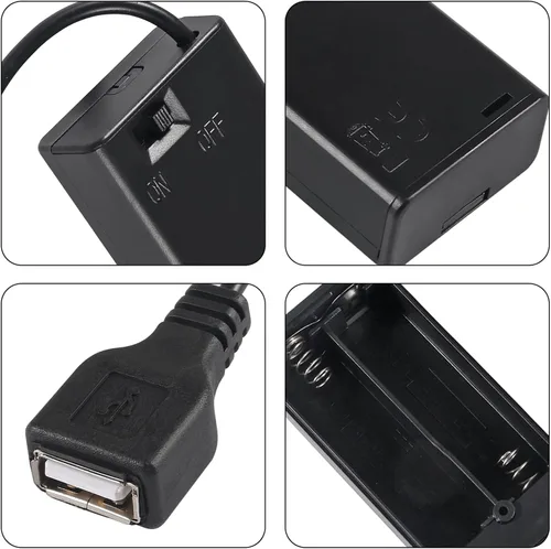 Vista 3 de 3 unids 2 AA titular de la batería USB hembra Socket 2 AA caja de batería titular con cubierta e interruptor de encendido/apagado