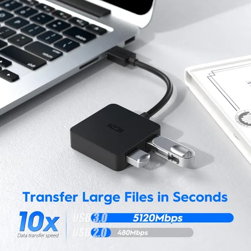 Vista 5 de ICZI central de USB con 4 puertos USB 3.0, central de datos para Mac, Windows y otras laptops., Negro