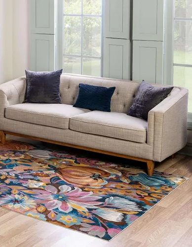 Vista 3 de Unique Loom Blossom Collection - Alfombra rectangular (2 x 3 pies, rectangular, multicolor y negro)