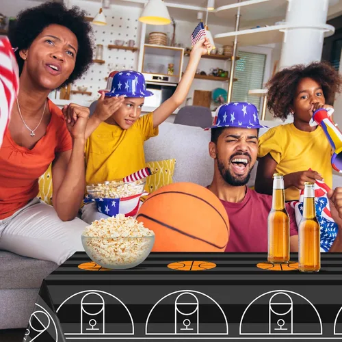 Vista 5 de Mixweer 2 piezas de mantel de plástico para baloncesto, decoraciones de fiesta de cumpleaños, 137 x 274 cm, mantel rectangular de campo