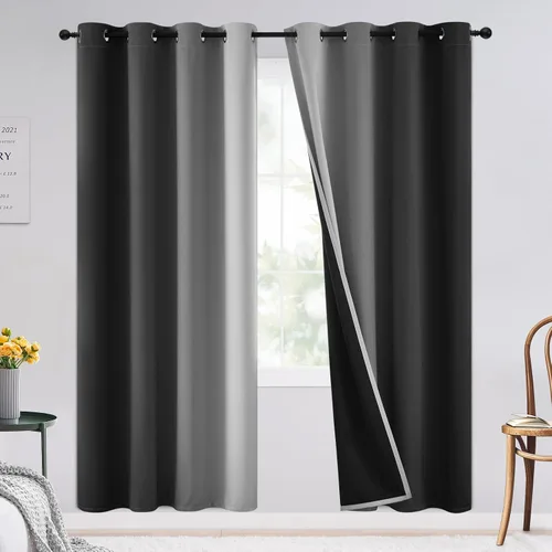 Vista 142 de SimpleHome Cortinas degradadas degradadas para oscurecer la habitación de 36 pulgadas de largo para dormitorio, con ojales y bloqueo de luz Negro