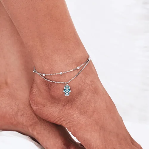 Vista 8 de CHIC & ARTSY Tobilleras delicadas de plata de ley S925 para verano, pulsera de tobillo ajustable multicapa para playa, joyería de pie para mujer