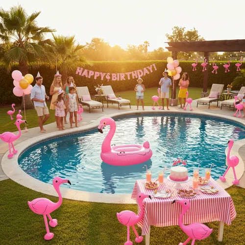 Vista 6 de Yaomiao 6 piezas de decoración de fiesta de flamencos en la piscina, 22 pulgadas, inflables de flamencos rosados, juguetes para cumpleaños de Luau