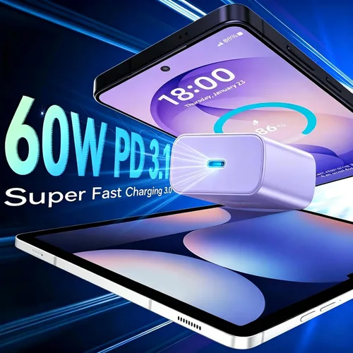 Vista 5 de 60W cargador rápido USB tipo C cable de carga rápida del cargador del azul+violeta