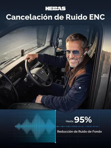 Vista 6 de HEIBAS Auriculares Bluetooth, Auriculares inalámbricos Bluetooth con estuche de carga de 500mAh, tiempo de conversación de 72 horas, micrófono Negro