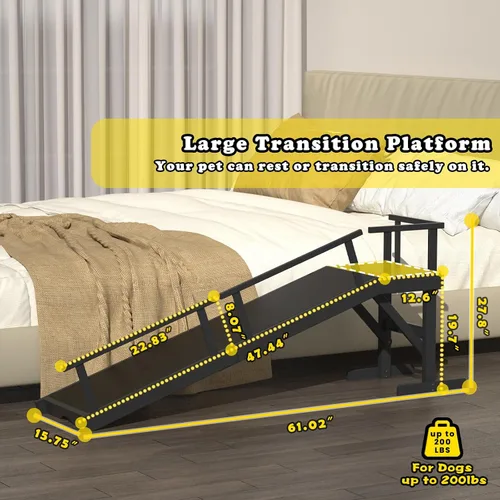 Vista 2 de Rampa para perros de 20 pulgadas de altura para cama, rampa grande para mascotas de 61 pulgadas de largo con superficie antideslizante, rampa