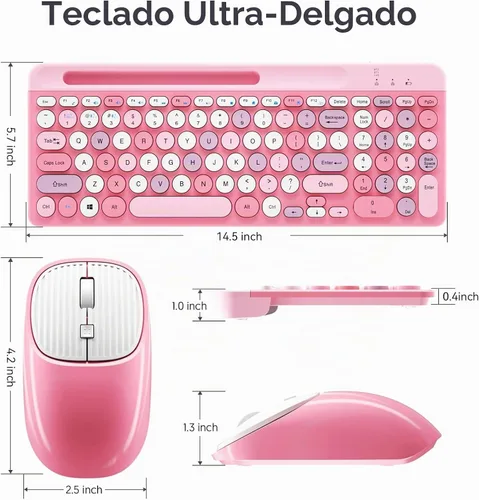 Vista 6 de [Usado] Teclado y Mouse Inalámbricos Bluetooth, Combo de Teclado y Mouse Recargable Multidispositivo con Soporte para Teléfono