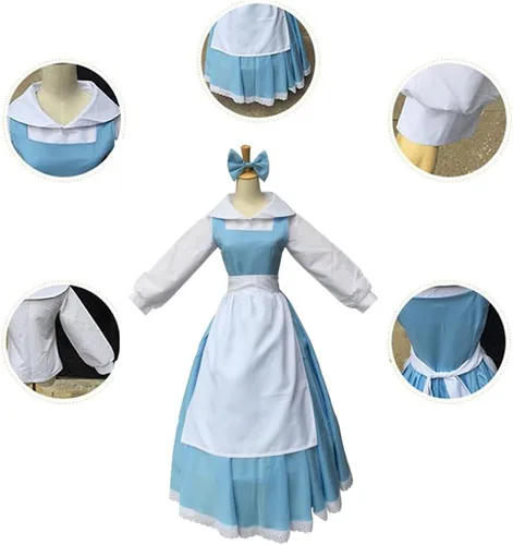Vista 3 de GOLDSTITCH Vestido de sirvienta con delantal para mujer, disfraz de cosplay de Halloween