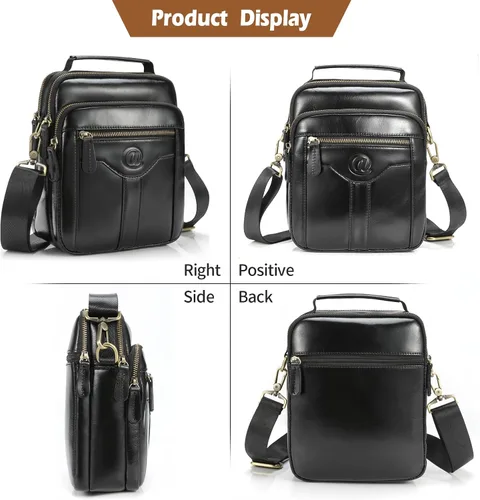 Vista 7 de Bolso de mensajero para hombre, bolso de cuero de grano completo para hombre, bolsos de hombro, bolsa cruzada para trabajo y negocios