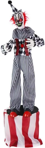 Vista 10 de Haunted Hill Farm - Payaso animatrónico de dos cabezas que habla aterrador de 5.5 pies Life-Size 5.5-Ft Talking Two-Headed Clown, Touch Lights and