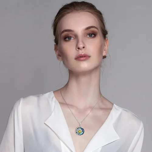 Vista 69 de Collares de cristal para mujer, regalos para aniversario de esposa, regalos de cumpleaños para mujeres, collar de zafiro azul con la frase "I Love