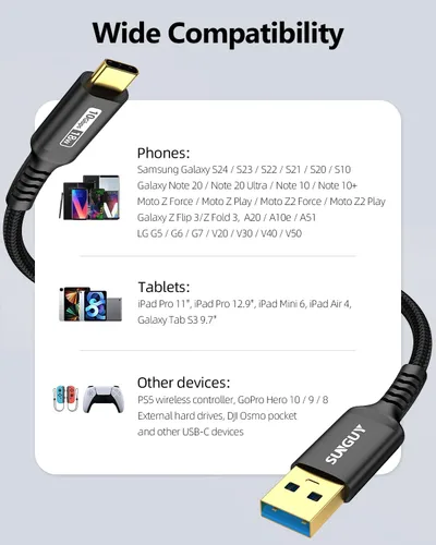 Vista 7 de SUNGUY Cable USB Android Auto de 10Gbps de 6 pulgadas/0.5 pies, Cable USB C 3.1 Gen2 3A de Transferencia de Datos, Cable USB C CarPlay de Carga