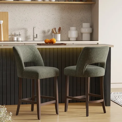 Vista 17 de VKNOW Juego de 2 Taburetes de Bar, Taburetes de Bar Tapizados de Altura de Mostrador, Taburetes Modernos de Mostrador con Patas de Madera para Isla