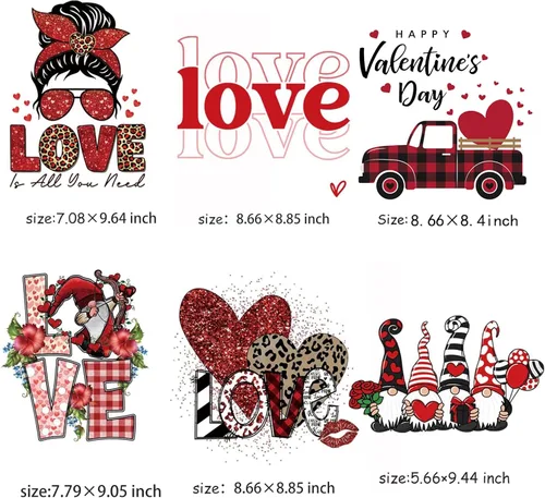 Vista 6 de Parches termoadhesivos para ropa para el día de San Valentín, 6 hojas de calcomanías de transferencia de calor para el día de San Valentín