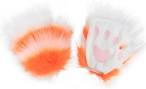 Vista 6 de Juego de orejas de gato de piel sintética y cola de zorro lobo, kit de guantes de garra para niños y adultos, para Halloween, anime, fiesta