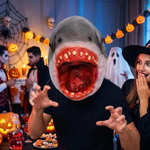 Vista 2 de Shark Head, Realistic Latex Halloween Mask for Cosplay, Shark Mask