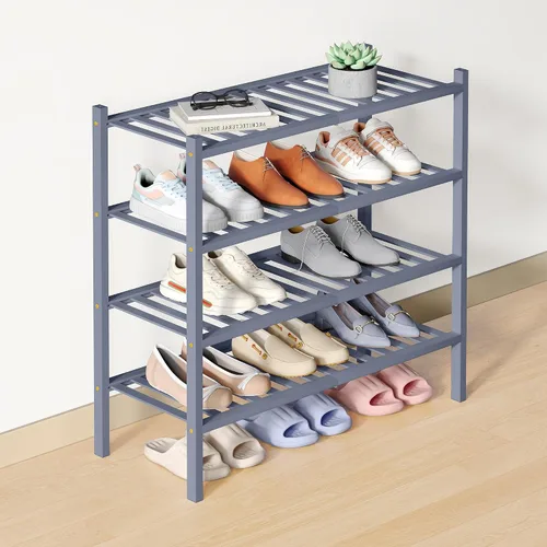 Vista 60 de Smiry Zapatero de bambú para armario, organizador de zapatos de madera de 3 niveles, estante apilable de almacenamiento de zapatos de madera