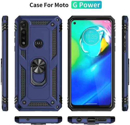 Vista 5 de Yiakeng Funda para Moto G Power 2020, Motorola G Power 2020 con protector de pantalla, fundas protectoras de grado militar con anillo para Moto G