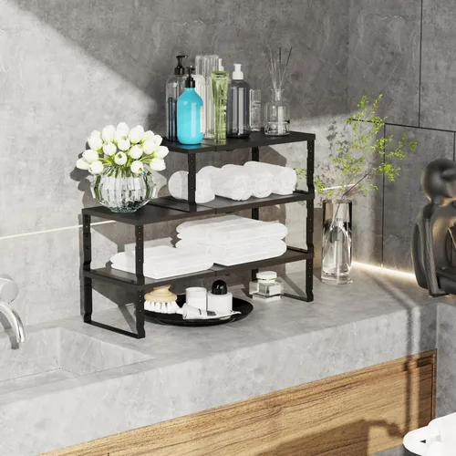Vista 5 de Jojocross Organizador de especias apilable expandible para armario de cocina, estante de mostrador ajustable, encimera, despensa, armario, baño