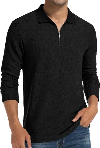 Vista 2 de Sailwind Polo de manga larga de punto gofre para hombre con cremallera de un cuarto