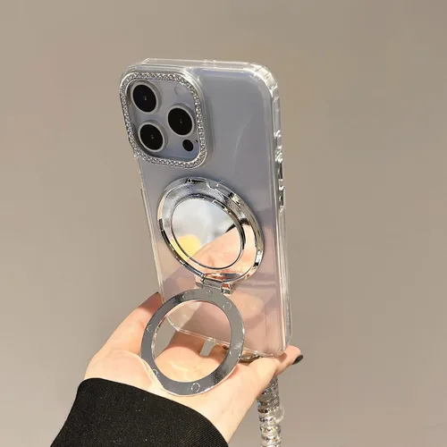 Vista 3 de Clear Mirror Case for Google Pixel 5A,Glitter Bling Ring Stand Rhinestone Aesthetic Transparent TPU Bumper Shockproof Protective Phone Cover for