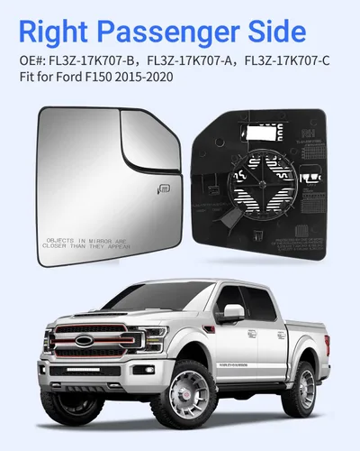 Vista 9 de Espejo lateral del pasajero compatible con F150 2015 2016 2017 2018 2019 2020 F150 de lado derecho con espejo de punto ciego reemplazar FL3Z17K707A