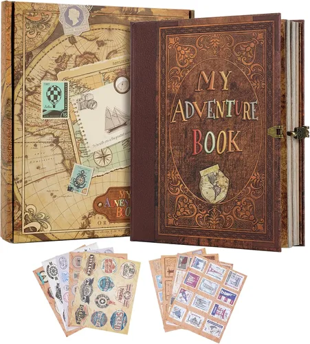 Vista 11 de Mi Libro de Aventuras Diario Álbum de Recortes 164 Páginas Cubierta Retro de Cuero de Vaca Diario de Viaje, Álbum de Recortes de Viaje 3D Diseño