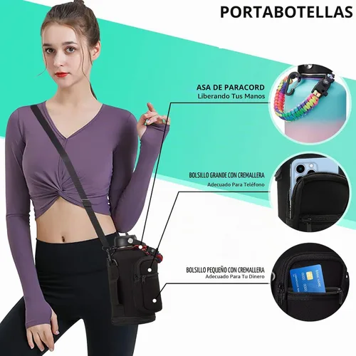 Vista 7 de Botella de agua aislada de 64 oz con asa de paracord - Jarra de agua de medio galón con popote y tapas con pico, funda para botella y funda