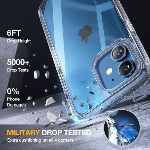 Vista 3 de Miracase Funda de Vidrio para iPhone 12/12 Pro de 6.1 pulgadas, Funda Protectora Bumper Resistente de Cuerpo Completo Mejorada con Protector