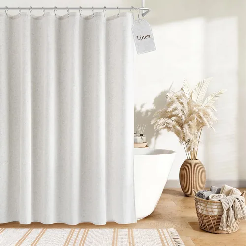 Vista 13 de Nanspring Cortina de ducha de lino extra larga para baño, 96 pulgadas Natural