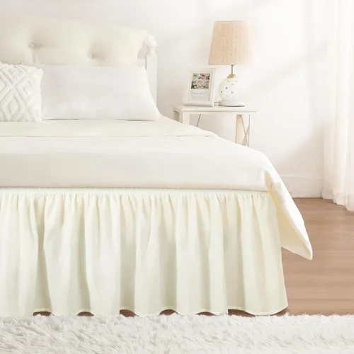 Vista 35 de Falda de cama RIMELA tamaño Queen color verde bebé con caída de 15 pulgadas, falda elástica envolvente, volante que protege contra el polvo