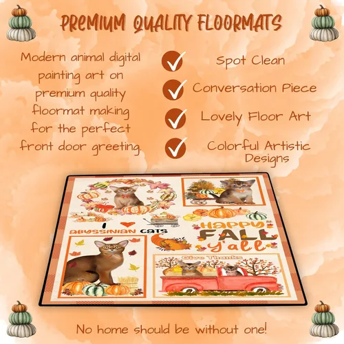 Vista 5 de Doggie of the Day Abyssinian Cats Floor Mat - Happy Fall Y'all Pumpkin - Best Dog Doormat - Protector Decor - Unique Portrait Art - Premium Quality