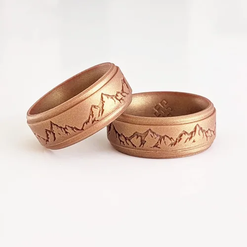 Vista 41 de Knot Theory Anillo de silicona para hombre, grabado de montaña, ondas, bosque, ancho de banda de 0.315 pulgadas, transpirable, ajuste cómodo