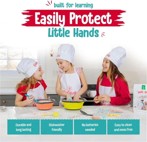 Vista 6 de Baketivity Juego de cocina para niños, utensilios reales con guía de herramientas de cocina, juego completo de cocina junior regalo para niñas