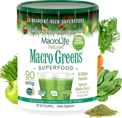 Vista 12 de MacroLife Naturals Macro Greens Powder 38 Superfood probiótico, antioxidante, enzima y suplemento herbal, inmunidad natural, energía